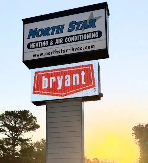 North Star Heating & Air Conditioning roadside sign with Bryant dealer logo